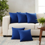 STITCHNEST Quilted Velvet Cushion Covers Set of 5 | Soft Blue | 12x12 Inches | Premium Sofa & Living Room Décor