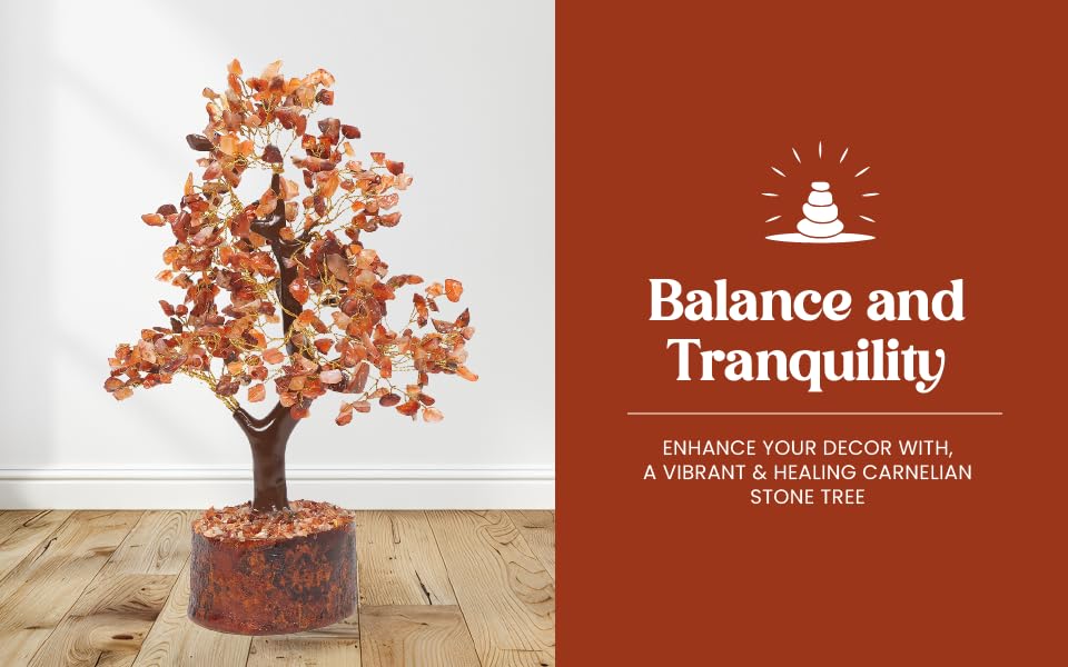 AMOKRI 500 Beads Red Carnelian Crystal Tree, Feng Shui Healing Crystal Bonsai for Positive Energy, Good Luck Decor, Vastu Items, Home Office Decoration, Housewarming, Shop Opening & Spiritual Gift