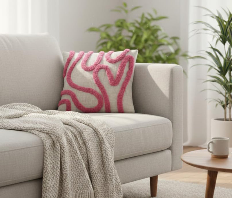 Furnistitchs Premium Decorative Throw Cushion Pillow Cover Boho Home Decor - Living Room Bedroom Couch Sofa Cushion Covers 16 inch x 16 inch (1, Pink Zigzag)
