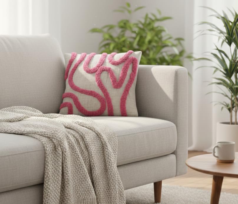 Furnistitchs Premium Decorative Throw Cushion Pillow Cover Boho Home Decor - Living Room Bedroom Couch Sofa Cushion Covers 16 inch x 16 inch (2, Pink Zigzag)