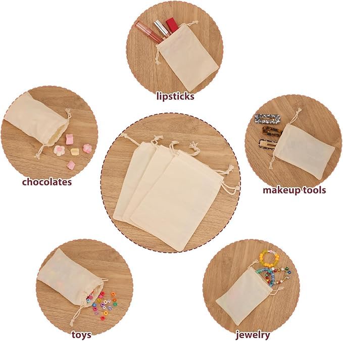 Cotton Drawstring Bags Small Reusable Muslin Bag Sachet Bag for Party Wedding Storage Home Supplies,8 PCS 7x10 Inches.
