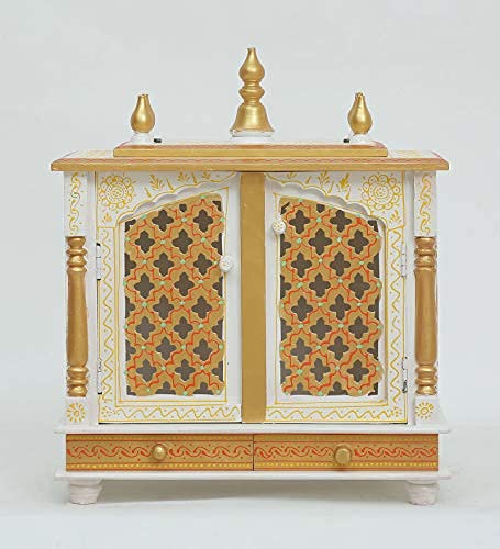 Jodhpur Handicrafts Wood Home Temple, Pooja Mandir, Pooja Mandap (White, LXBXH 20X12X24 Inch)