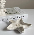 SCENSIA Concrete Jewelry Tray Trinket Dish, Decorative Star Fish Vanity Key Tray for Women – Cute Jewelry Plate, Ring Holder, Aesthetic Room Decor, White, Perfect for Birthday & Home Accessories
