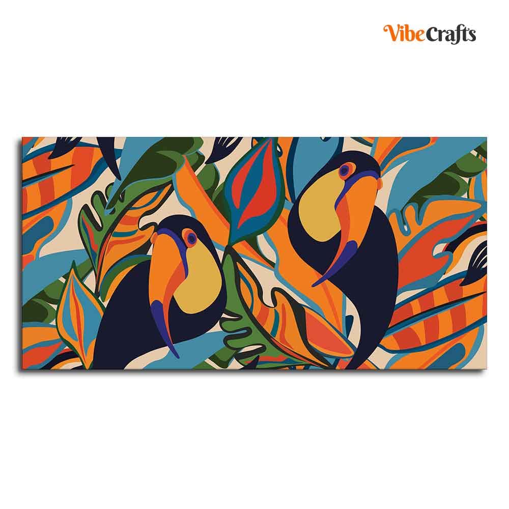 VIBECRAFTS Canvas Paintings for Living Room Drawing Room Toucans Art Canvas Wall Painting Fitted With Wooden Frame For Home | Office | Living Room | Gifts (PTVCH_2546)(48 x 24 Inches)