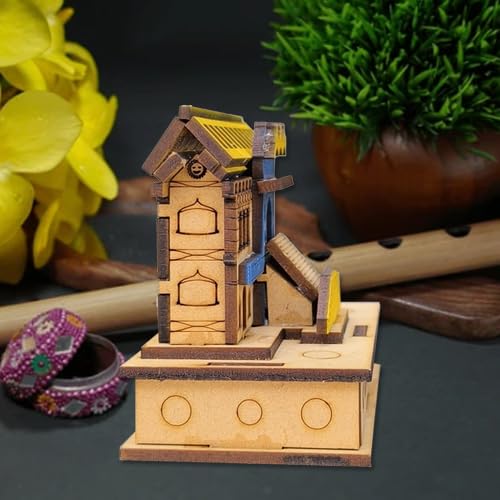 HaridwarDivine Wood 3D Badrinath Temple The Place of Peace in Wood Miniature Small | Hand Crafted Wooden Shri Badrinath Temple for Gifting, ShowPiece, Car Dashboard