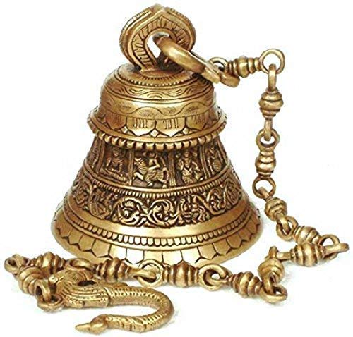 ARTVARKO Ethnic God Lord Vishnu Ghanta Dashavtar Engraved On Brass Metal Hanging Bell with Chain Big Ghanti for Mandir Pooja Home Décor Gift Door