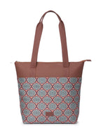 ZOUK Kolkata Nouveau Motif Printed Women's Jute Handcrafted Vegan Leather Multicolor Everyday Tote