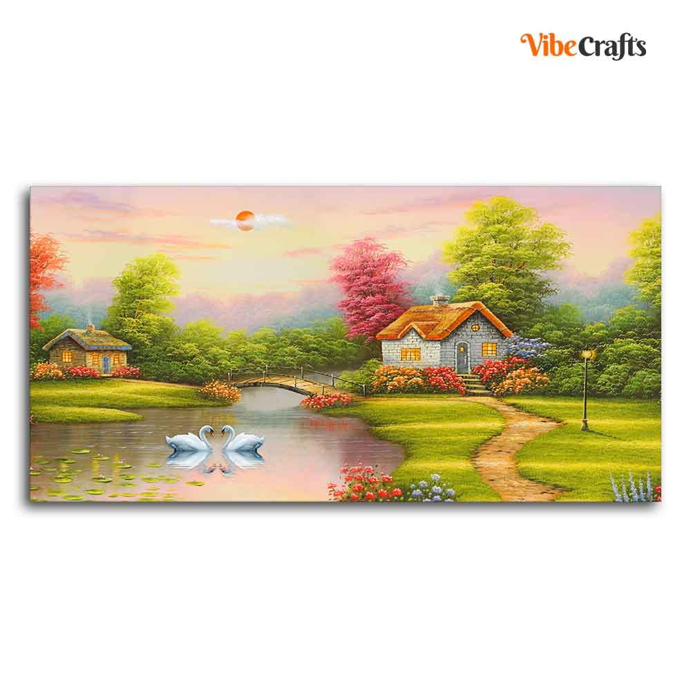 VIBECRAFTS Canvas Paintings for Living Room Drawing Room Scenery Of Old House Canvas Wall Painting Fitted With Wooden Frame for Home | Office | Gift (PTVCH_2402)