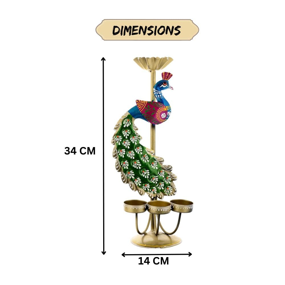CraftVatika Elegant Metal Peacock Candle Holder -for Home Decoration Diwali, Intricate Design Tealight Candle Holders for Home Diwali Decor, Handpainted Tealight Candle Holder (Double Side)