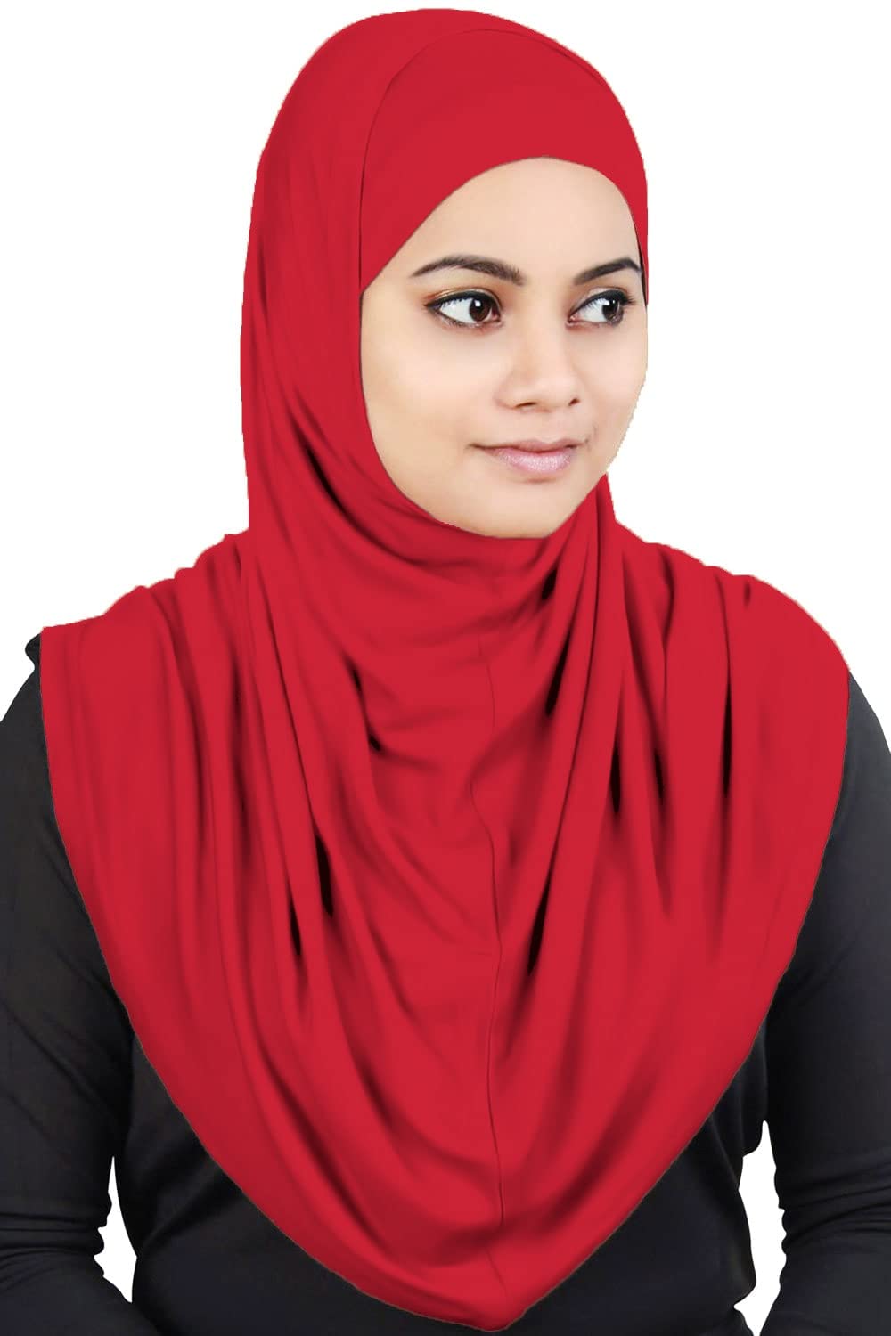 MyBatua Women's 2-Piece Al-Amira Hijab with Under Scarf/Cap/Bonnet in Soft Viscose Jersey, Ready to Wear HJ-129 (Red)