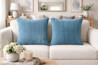 AWARD VELVETS Premium Faux Rabbit Fur Plush Luxury Soft Fluffy Striped Decorative Throw Pillow/Cushion Covers for Sofa, Couch, Living Room - (Blue, 24 x 24 inch) Set of 1