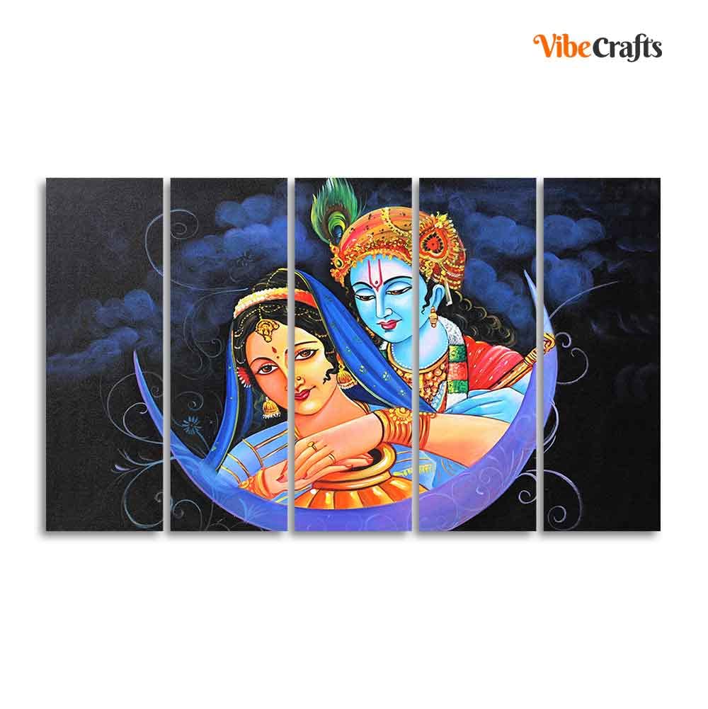 VIBECRAFTS Radha Krishna Canvas Wall Painting Set of Five Pieces For Home|Office|Living Room|Gift (PTVC5Pcs4_8698)