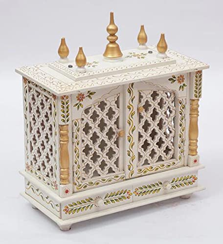 Jodhpur Handicrafts MDF Wood Home Temple Pooja Cupboard for Home Pooja Mandir for Home Big Size 6 Feet (18 inch x 9 inch x 22 inch, White & Green)
