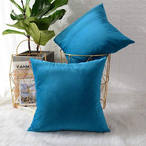 Khooti Velvet Cushion Cover, 14X14 Inches | Color-Sea Blue | Pack of 1 | Solid Plain Soft & Smooth, Decorative Cushion Covers for Living Room, Bedroom, Couches, Chairs, Sofas, Beds & Home Decor