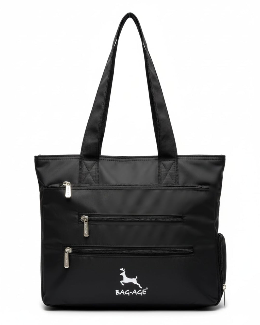 Bag-Age HB49 Multi-Pocket Tote Bag for Girls & Women, Water-Resistant Shoulder Bag with Umbrella Pocket for Daily Use, Handbag for Office, Travel, Shopping, Everyday Use (Black)
