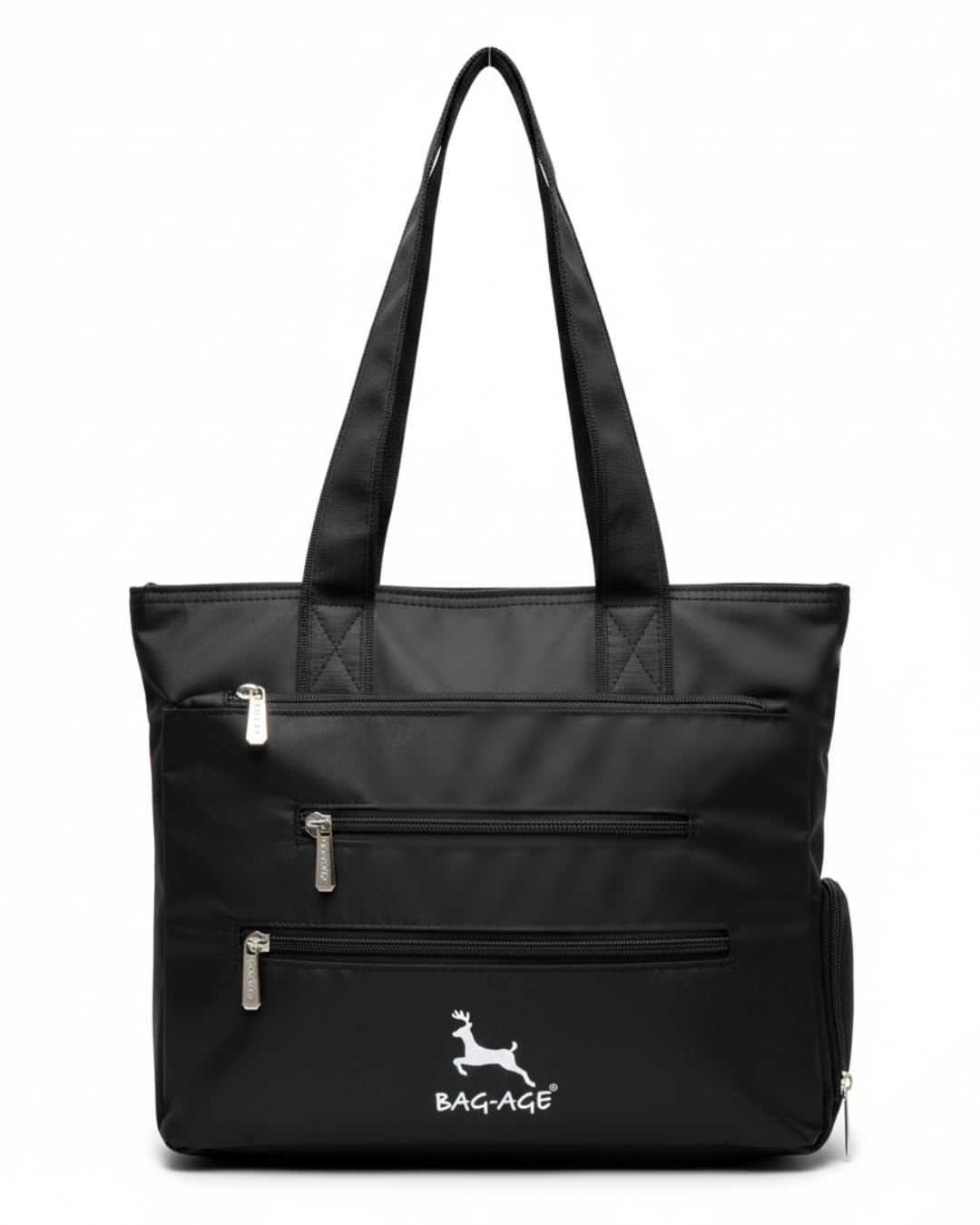 Bag-Age HB49 Multi-Pocket Tote Bag for Girls & Women, Water-Resistant Shoulder Bag with Umbrella Pocket for Daily Use, Handbag for Office, Travel, Shopping, Everyday Use (Black)