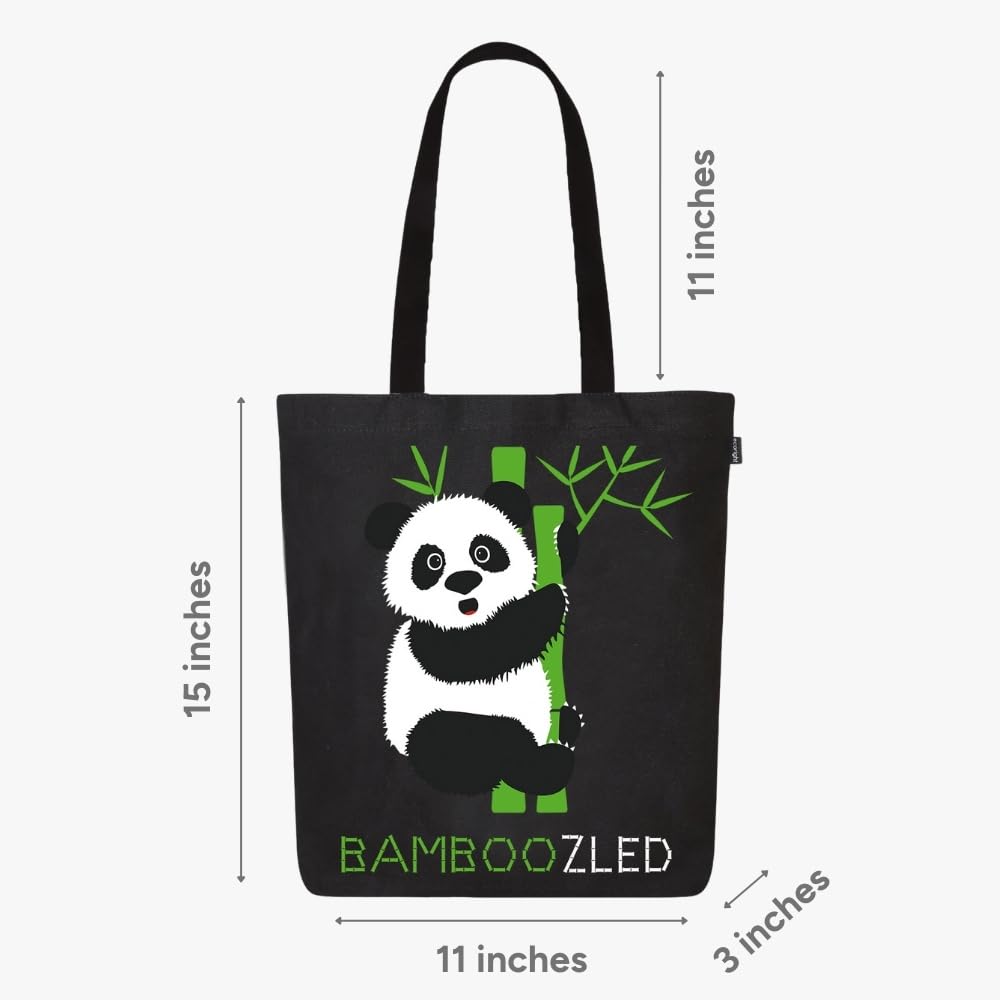 Eco Right Canvas Tote Bags for Women with Zip, College Bag for Girls, 100% Organic Cotton Tote Bag for Shopping, Travel & beach bags for women (Bamboozled Panda)