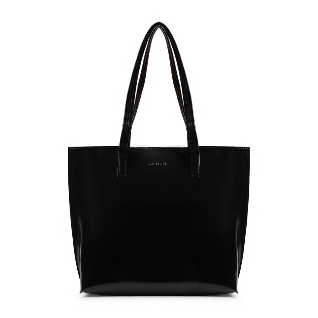 Fastrack Black Patent Party Tote Bag for Women, Girls and Ladies | Spacious Tote Bag with Button Closure