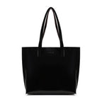 Fastrack Black Patent Party Tote Bag for Women, Girls and Ladies | Spacious Tote Bag with Button Closure