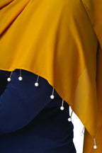 Urshia Georgette Pearl Hijab With Moti Latkan and Diamond Accents (Mustard)