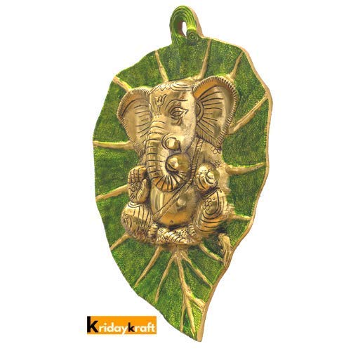 KridayKraft Wall Hanging Ganesh on Leaf with Meenakari Work Decorative Showpiece
