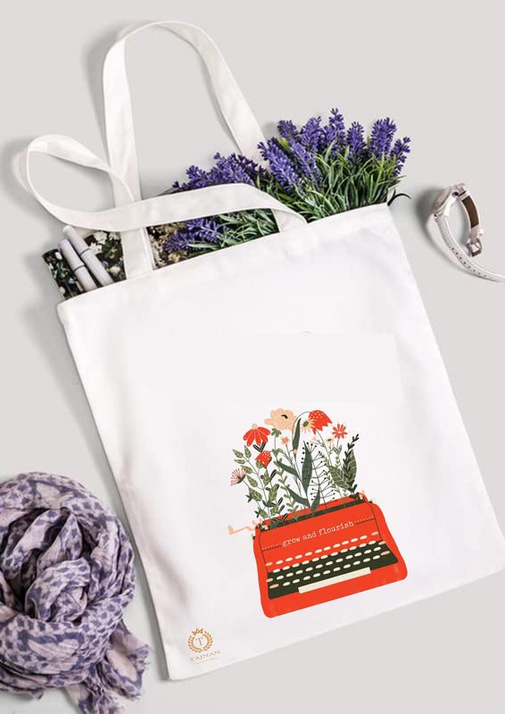 TAJNAN Reusable Tote Bags - 100% Organic Cotton Grocery Bag, Multi-Purpose, Eco-Friendly, Sturdy Canvas with 15kgs Capacity - Multiple Stylish Designs, Perfect Valentine's Gift