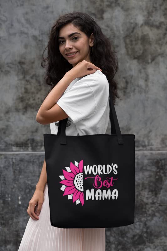 TheYaYaCafe Mother Day Printed Canvas Cotton Black Tote Bag with Zipper for Mother, Tote Bag for Mom | Multipurpose bag | Lightweight