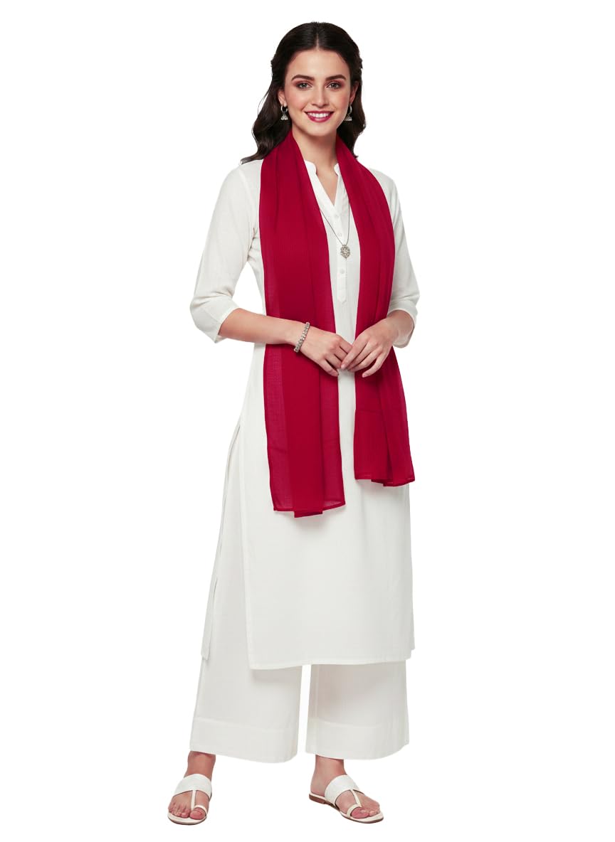 Pure Cotton Scarf Stole for Women, 175 x 100 cm, Lightweight, Versatile, Multiple Colours (Dark Red)