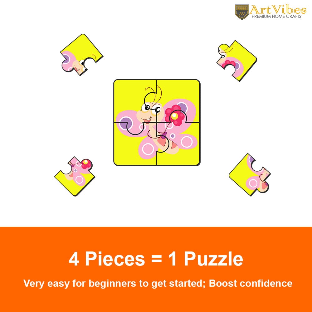 Artvibes Butterflies Wooden Jigsaw Puzzle Games for Children & Kids | Jigsaw Puzzles for Kids Age 2-5 | 4 Pieces Puzzles | Toddler's Wooden Puzzle (PZ_509N), Set of 6