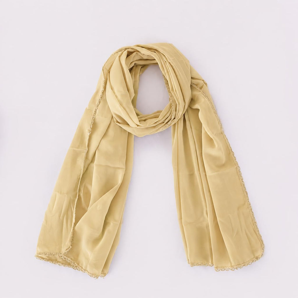 Ravaiyaa Women Solid Chiffon Scarves With Lace Border | Women Lightweight Breathable Solid Color Soft Chiffon Long Fashion Scarves Sun-proof Shawls Wrap (Beige)