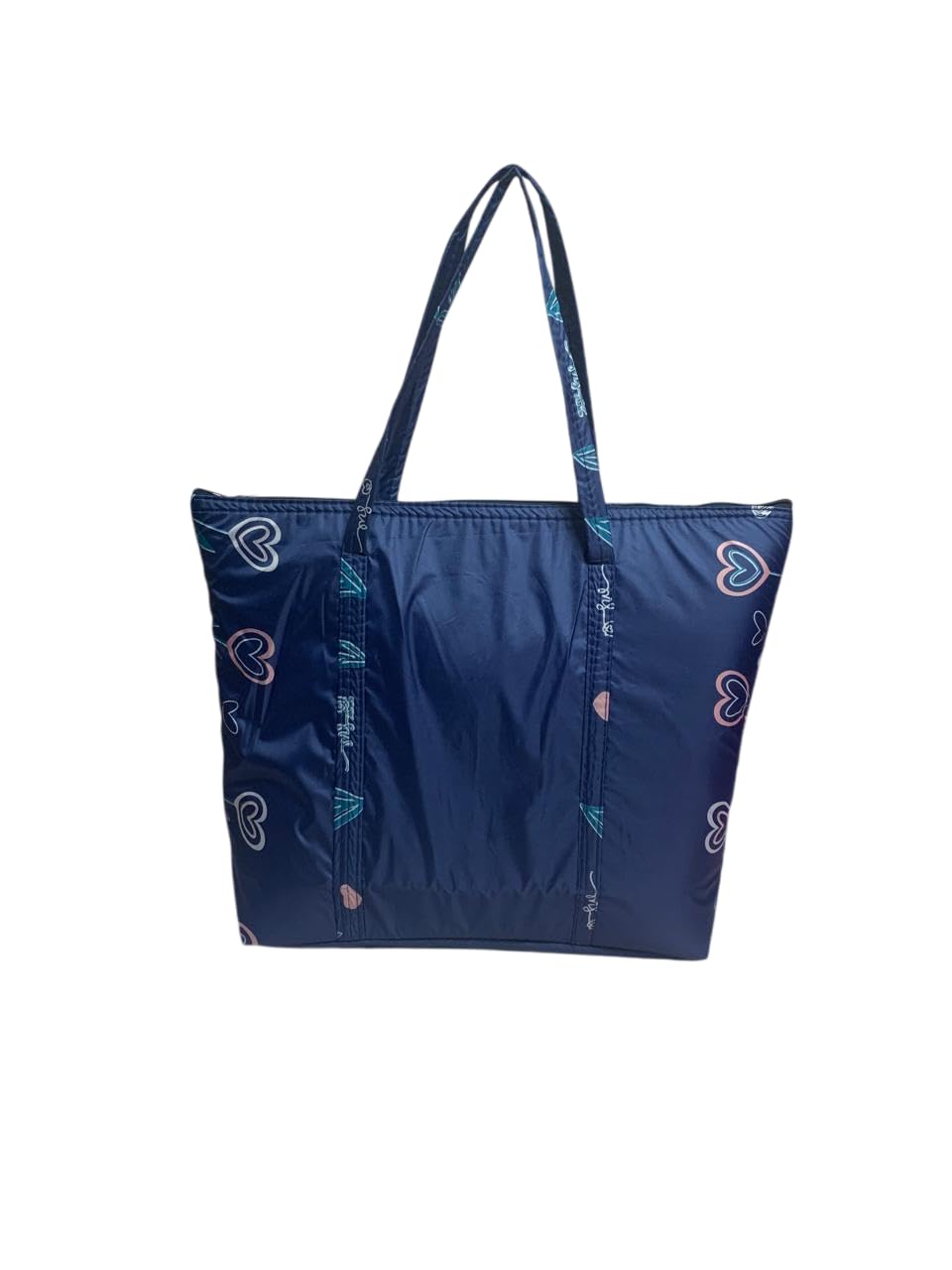 SIVIBAG Foldable Waterproof Travel Tote Bag for Women | Cute Heart Print Lightweight Large Capacity Shoulder Gym Bag & Sports Bag with Zipper Pocket | Stylish College, Office & Daily Use Shopping Bag