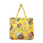 Cotton Quilted Tote Bag for Women, Jungle Print Handbag, Reusable Shoulder Bag with Dual Handles, Lightweight Travel Shopping Tote, Large Capacity Everyday Carry Bag - (Yellow flower bag, 15×15 In)