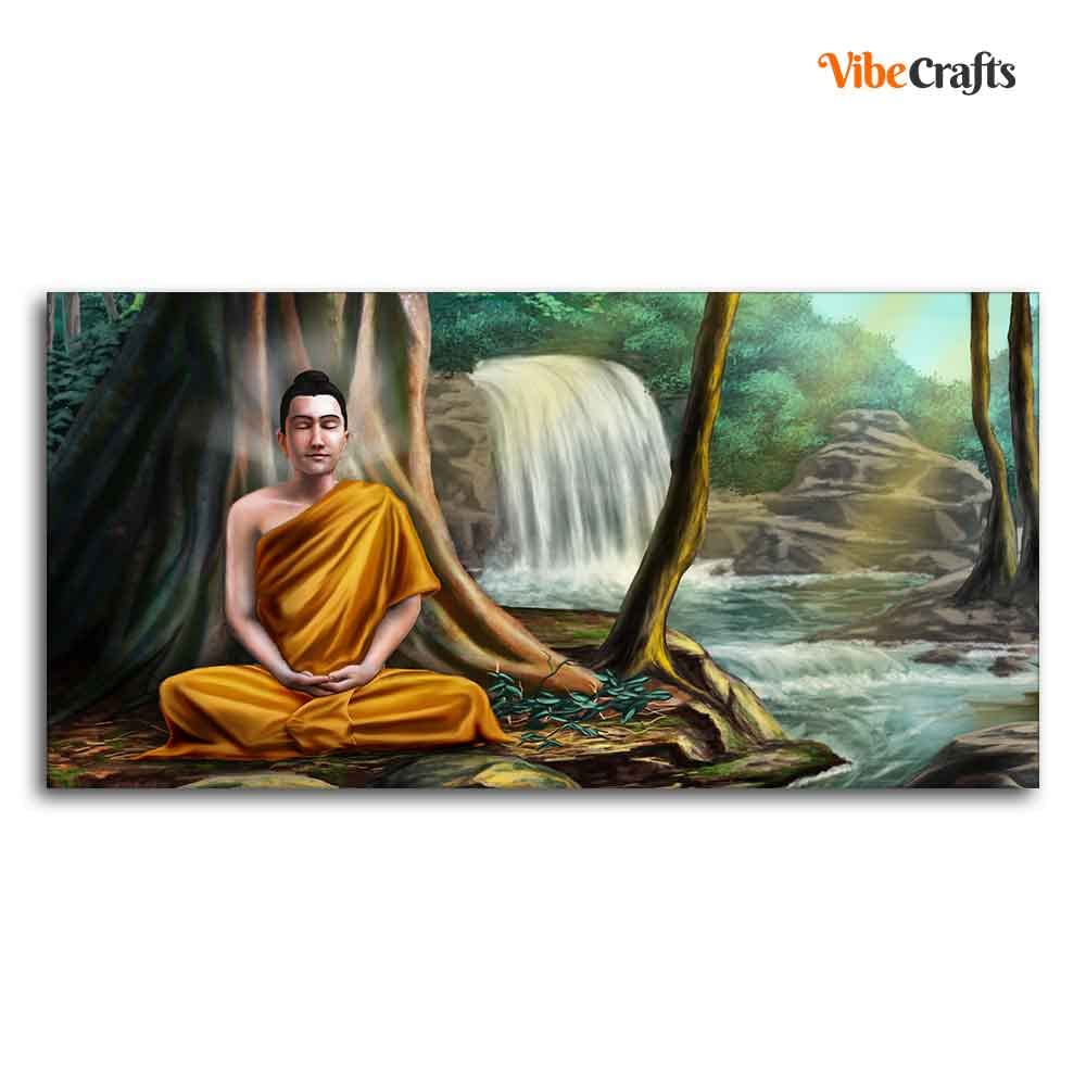 VIBECRAFTS Premium Canvas Wall Painting of Madition Buddha With Frame for Living Room Drawing Room Home|Office|Gift (PTVCH_2204)