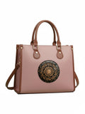 LIKE STYLE Women’s PU Tote Bag with Mandala Design | Laptop Compartment Shoulder & Crossbody Handbag | Office Work & Daily Use Large Tote (Pink)