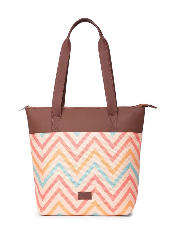 ZOUK WavBeach Striped Printed Women's Jute Handcrafted Vegan Leather Pink Everyday Tote