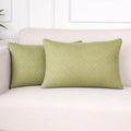 STITCHNEST Quilted Velvet Cushion Covers Set of 2 | Soft Mehndi | 12x18 Inches | Premium Sofa & Living Room Décor