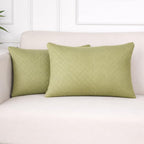 STITCHNEST Quilted Velvet Cushion Covers Set of 2 | Soft Mehndi | 12x18 Inches | Premium Sofa & Living Room Décor