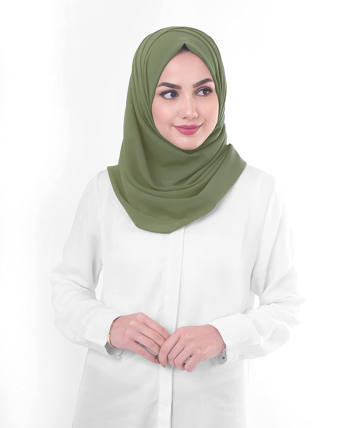 URSHIA MALAYSIAN GEORGETTE HIJAB/DIAMOND GEORGETTE HIJAB FOR WOMEN (MEHENDI GREEN)