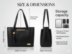 PAVILONN Women Tote Bag Ladies Handbag Shoulder Office Shopping Work Laptop PU Leather Brown Travel College Daily Use Designer Large Stylish Fashion Zipper Commuter Gift (BLACK)