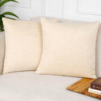 STITCHNEST Quilted Velvet Cushion Covers Set of 2 | Soft Beige | 12x12 Inches | Premium Sofa & Living Room Décor