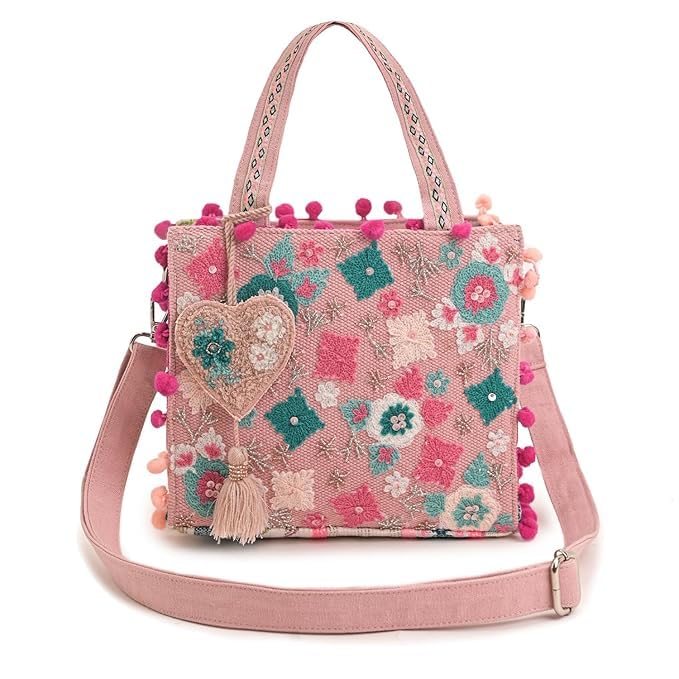 Boho Girl Whimsical Multicolor Jacquard Mini Blush Tote with Adjustable Strap | Wedding Gifts | Handbag For Girls | Birthday Gifts