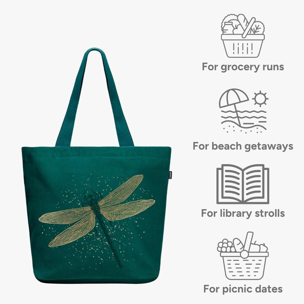 Eco Right Large Canvas Tote Bag for Women, Zipper Handbags for Women Inner Pocket for Shopping, Office & Daily Use (Pack of 2)