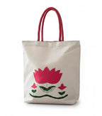 ZIG ZAG BAGS Canvas Tote Bag with Zipper | Lotus Design | Hand-Painted Cotton Tote for Girls, Office & Shopping | Eco-Friendly Cloth Handbag | Stylish Shoulder Shopping Bag for Women (Lotus)