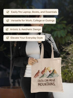 Kalaa Lifestyle Canvas Tote Bag for Women | Premium Cotton Shopping Bag | Eco-Friendly Shoulder Tote for Office, College, Travel & Daily Use and Gifting (Faith Can Move Mountains)
