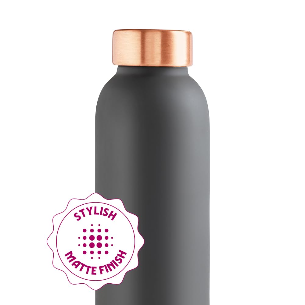 Borosil Eco Copper Bottle with Glass Set | 1L Bottle with 2 Tumbler (250 ml Each) | 100% Pure Copper with Anti-Oxidant Properties of Copper for Daily Use (Grey)