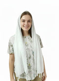 ELITE APRIL White Church Scarf, Long Chiffon Head Covering with Tassels, Traditional Catholic Style, One Size