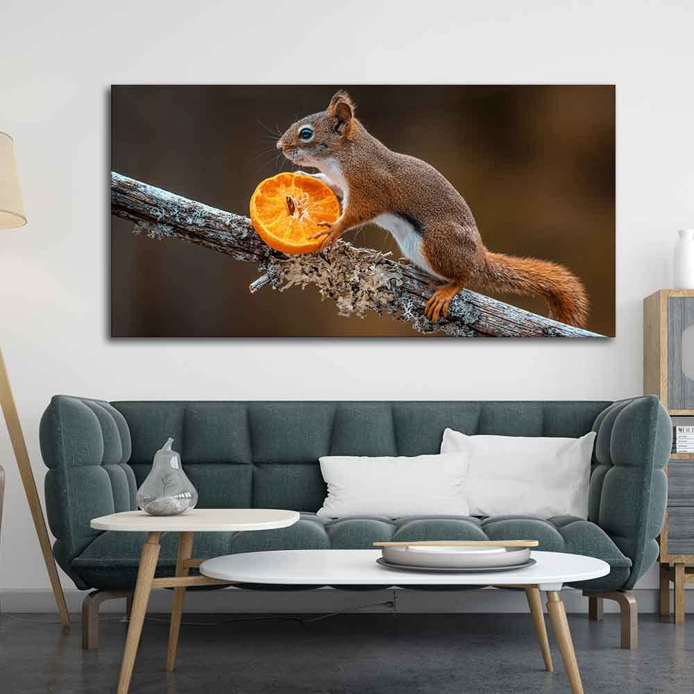 VIBECRAFTS Canvas Paintings for Living Room Drawing Room Squirrel On Tree Branch Premium Wall Painting Fitted With Wooden Frame For Home | Office | Gift |(PTVCH_2322)
