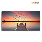 VIBECRAFTS Wooden jetty In Sunset Nature Premium Canvas Wall Painting With Frame for Living Room Drawing Room Home|Office|Gift (PTVCH_2206N)