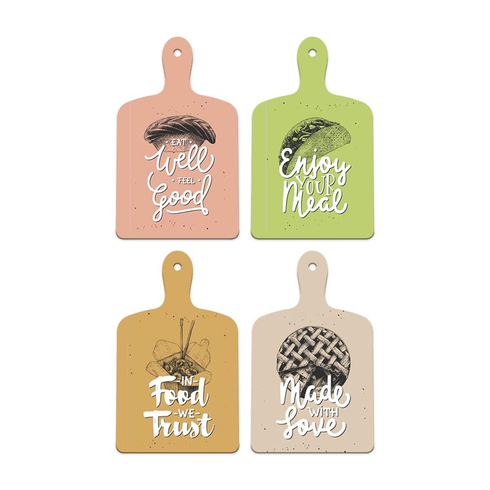 Artvibes Eat Well Feel Good Printed Wooden Wall Hanging for Kitchen | Cafe | Restaurant | Dining Room | Quotes Decor Item | Wall Poster | Food Quotes Decoration | Gift Items(WH_5609NV), Set of 4