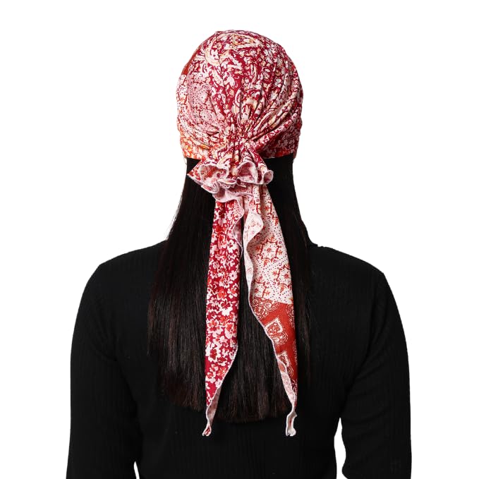 The Headscarves Women’s Cotton Printed Pre-Tied Headscarf for Chemo Hair Loss – Stylish Chemo Headwear, Soft Cotton Hijab Wrap, Bamboo Turban Scarf, Breathable Cancer Head Cover Free Size